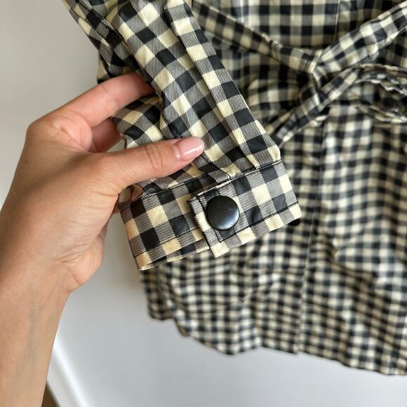 Columbia Plaid Belted Hoodie Waterproof Trench Raincoat Black Ivory M - Picture 5 of 12